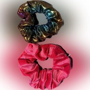 NEW HIDDEN COMPARTMENT large scrunchi hair ties pink velvet and metallic rainbow